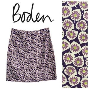 BODEN Purple Green Floral Print Cotton A-Line Mini Skirt Lined Zip-up Size 10